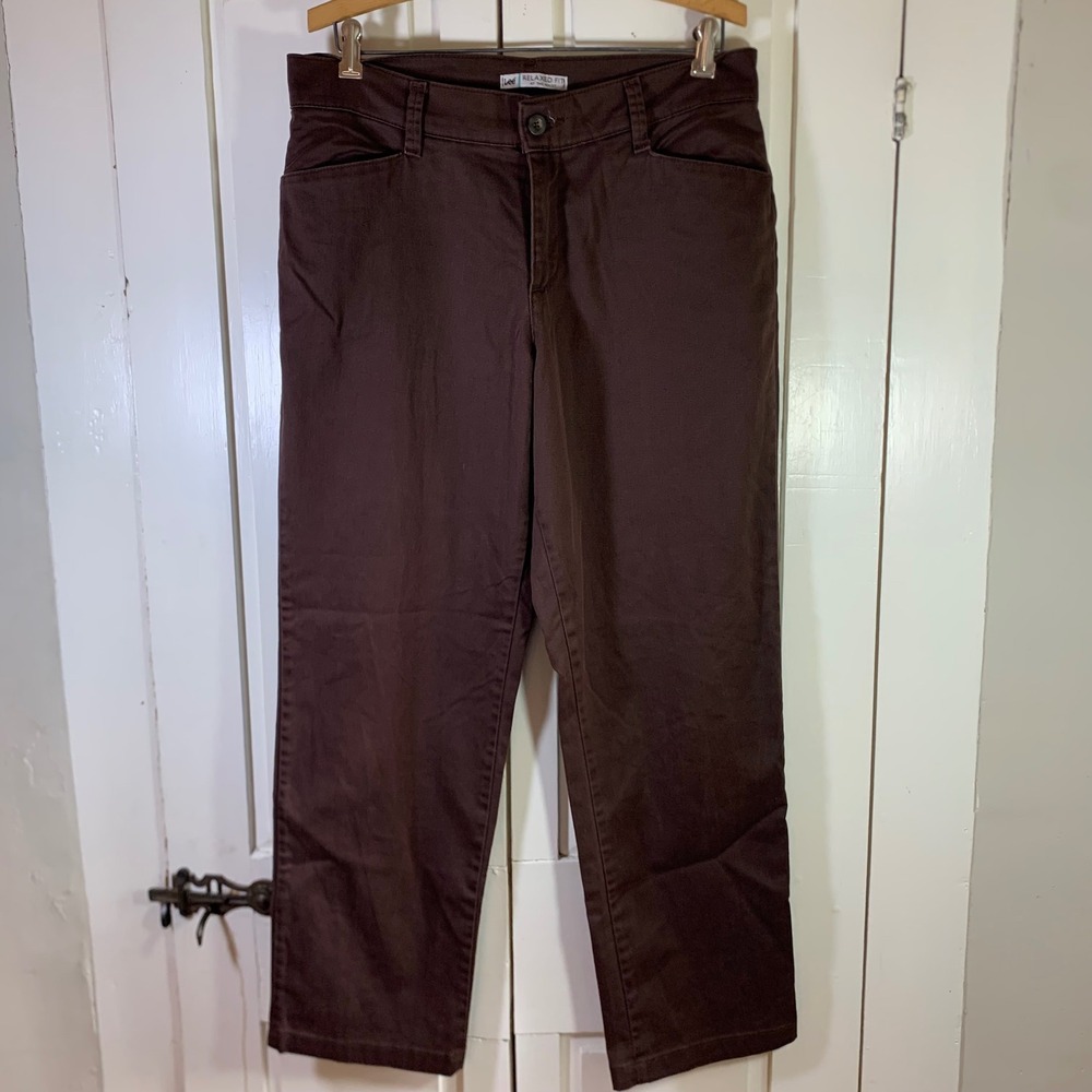 Lee Womens Relaxed Fit Straight Leg Brown Twill Pants Size 12 Short Normcore